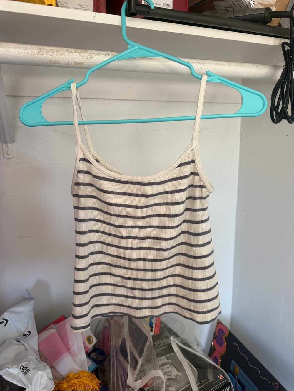 Striped Ribbed Cami Tank Top - Cream & Black